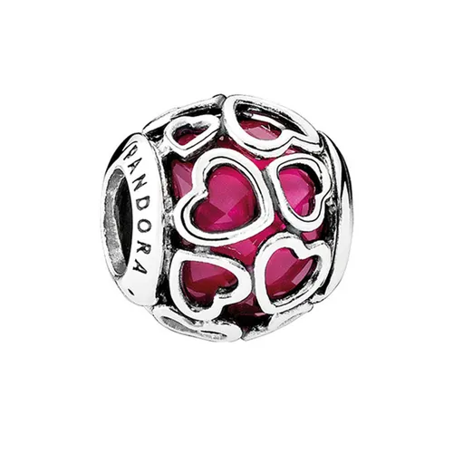 Hạt Vòng Charm Nữ Pandora Sterling Silver Encased In Love Charm With Faceted Cerise Crystal 792036NCC Màu Hồng Bạc