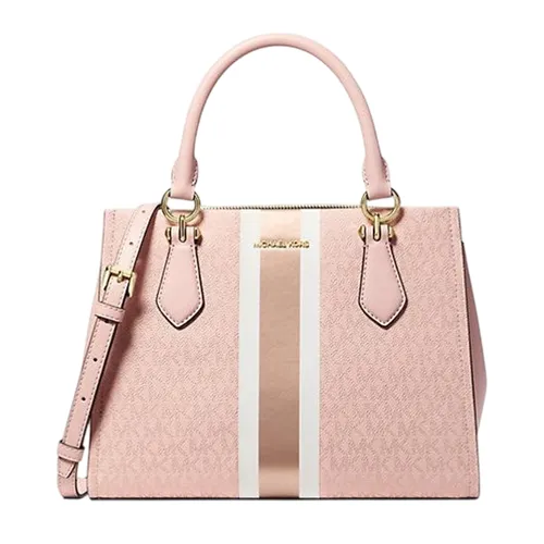 Túi Xách Tay Nữ Michael Kors MK Marilyn Medium Signature Logo Stripe Satchel 35F5G6AS6V Màu Hồng