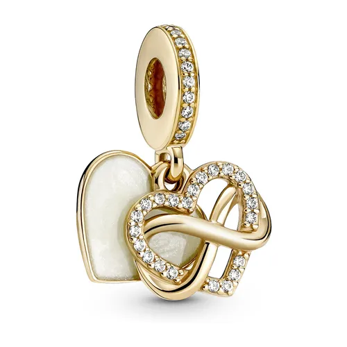 Hạt Vòng Charm Pandora Sparkling Infinity Heart Dangle Charm 759516C01 Màu Vàng Gold