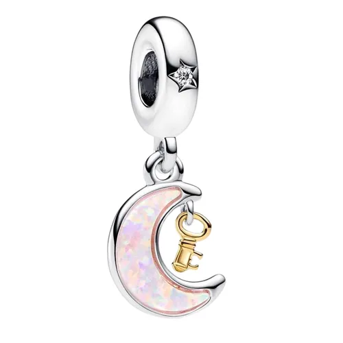 Hạt Vòng Charm Pandora Bicolor Key & Moon Charm Pendant 762985C01 Màu Bạc Hồng