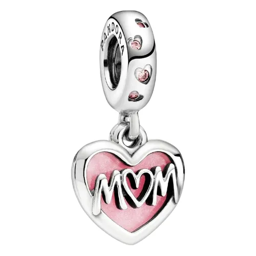 Hạt Vòng Charm Pandora Mum Script Heart Dangle 798887C01 Màu Bạc/Hồng