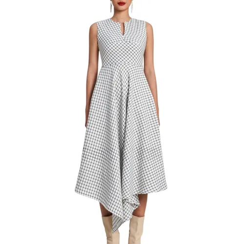 Váy Xòe Nữ F2 Fashion & Freedom Golden Girl White Plaid Linen Dress D769-TCR-S-0923 Màu Trắng Size S