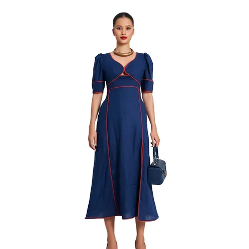 Váy Liền Nữ F2 Fashion & Freedom Linen Golden Girl D763-XD-S-0923 Màu Xanh Đậm Size S