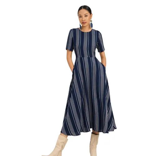 Váy Xòe Nữ F2 Fashion & Freedom Linen The Art Of Styling D760-XSX-S-0923 Màu Xanh Sọc Xám Size S