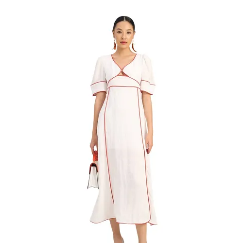 Váy Suông Nữ F2 Fashion & Freedom Women's White Linen Dress The Art Of Styling D763-T-S-0923 Màu Trắng Đỏ Size S