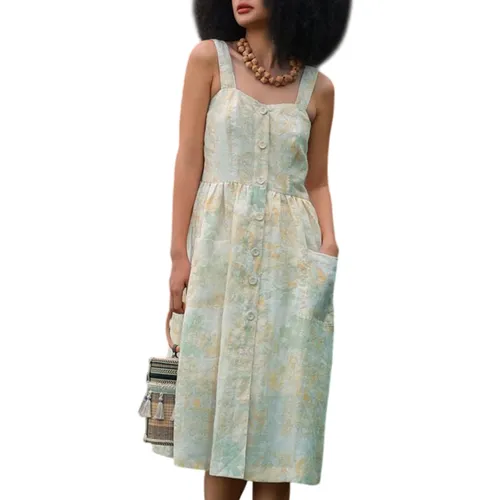 Váy Liền Nữ F2 Fashion & Freedom Into The Wood Cream Floral Linen Dress D340-KHX-S-0524 Màu Kem Xanh Size S