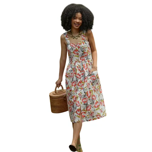 Váy Liền Nữ F2 Fashion & Freedom Into The Wood White And Orange Linen Dress D340-TRANG CAM-S-0524 Màu Trắng Cam Size S