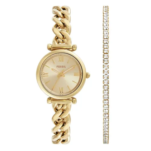 Set Đồng Hồ Và Vòng Đeo Tay Nữ Fossil Carlie ES5387SET 28mm Màu Vàng