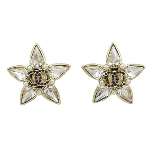 Khuyên Tai Nữ Chanel AB4336 Double C Logo Star Crystal Rhinestone Stud Earrings Màu Trắng Vàng