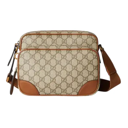 Túi Đeo Chéo Nam Gucci GG Emblem Medium Crossbody Bag Màu Be Nâu