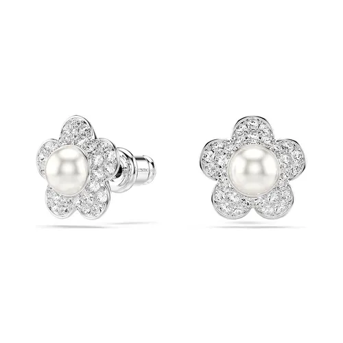 Khuyên Tai Nữ Swarovski x Ariana Grande Stud Earrings Crystal Pearl Round Cut Flower White Rhodium Plated 5756098 Màu Trắng Bạc