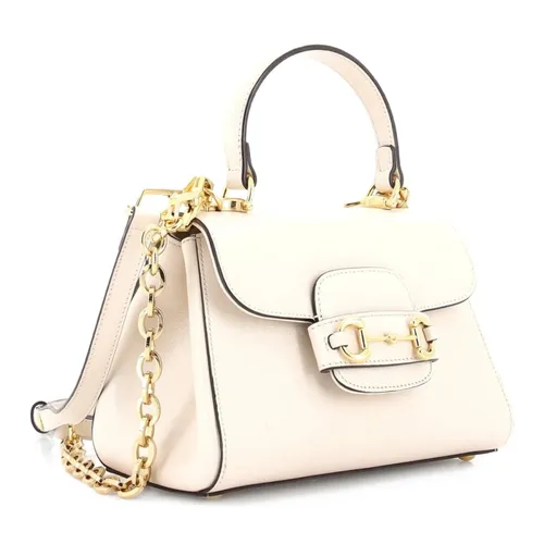 Túi Đeo Vai Nữ Gucci Horsebit 1955 Top Handle Flap Bag Leather Mini Shoulder Bag Màu Trắng