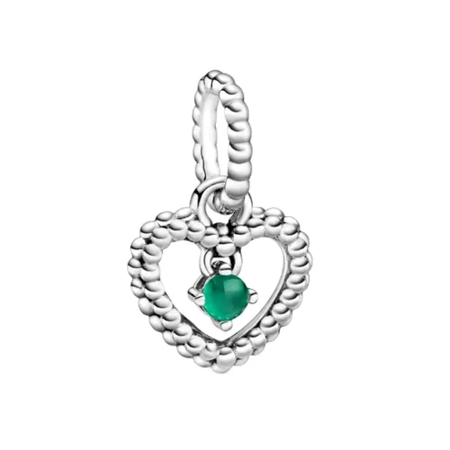 Hạt Vòng Charm Pandora Rainforest Green Beaded Heart Dangle Charm Sterling Silver 798854C05 Màu Bạc Xanh