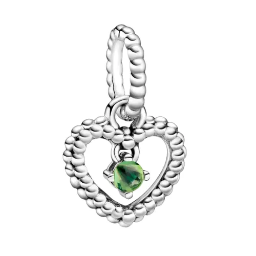 Hạt Vòng Charm Pandora Spring Green Beaded Heart Dangle Charm Sterling Silver 798854C10 Màu Xanh Bạc