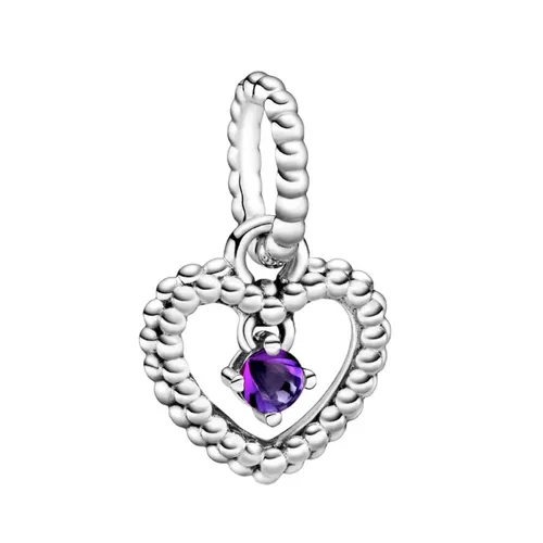 Hạt Vòng Charm Nữ Pandora Purple Beaded Heart Dangle Sterling Silver 798854C03 Màu Bạc Tím