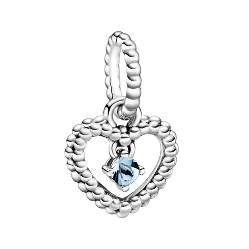 Hạt Vòng Charm Nữ Pandora Aqua Blue Beaded Heart Dangle Sterling Silver 798854C01 Màu Bạc Xanh