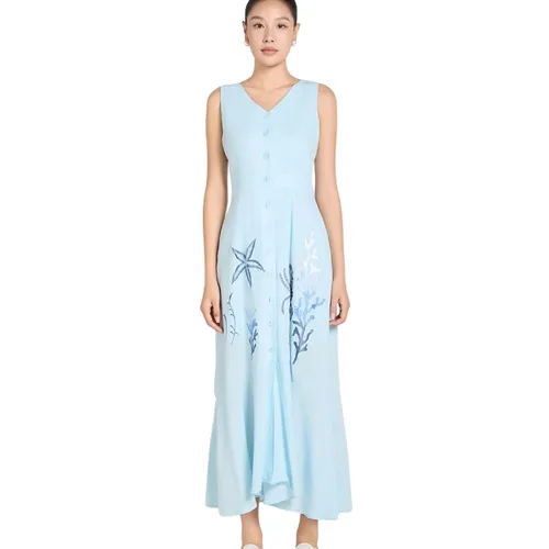Váy Suông Nữ F2 Fashion & Freedom Linen A Touch Of Effortless Elegance D436-XPT-S-1024 Màu Xanh Pastel Size S