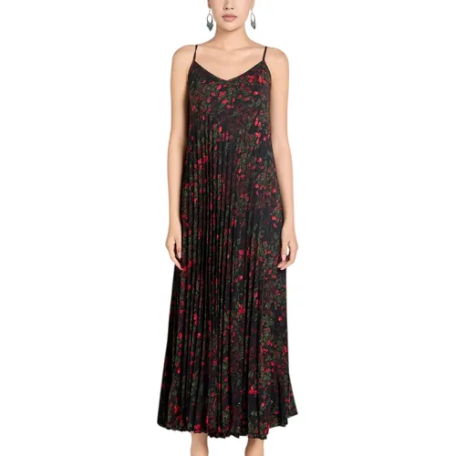 Váy Xòe Nữ F2 Fashion & Freedom Women's Red Floral Silk Dress A Touch Of Effortless Elegance D748-DHD-S-1024 Màu Đen - Đỏ Size S