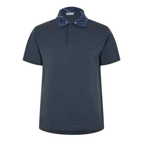 Áo Polo Nam Burberry Men's Check Short Sleeve Màu Xanh Navy Size S