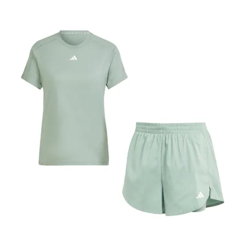 Bộ Quần Áo Cộc Tay Nữ Adidas Minimal Branding Train Essentials Aeroready Green JC9531/JN1364 Màu Xanh Size M
