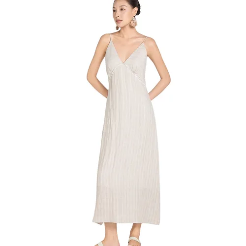 Váy Hai Dây Nữ F2 Fashion & Freedom Linen A Touch Of Effortless Elegance D839-KS-S-0325 Màu Kem Kẻ Sọc Size S