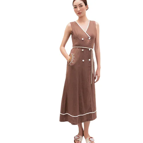 Váy Midi F2 Fashion & Freedom Linen D841-ND-S-0325 Màu Nâu Đậm Size S
