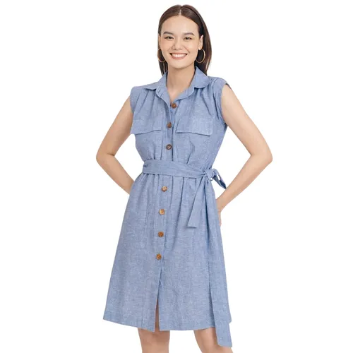 Váy Sơ Mi Nữ F2 Fashion & Freedom Brighter Day Greyish Blue Linen Dress D562-XX-S-1121 Màu Xanh Xám Size S