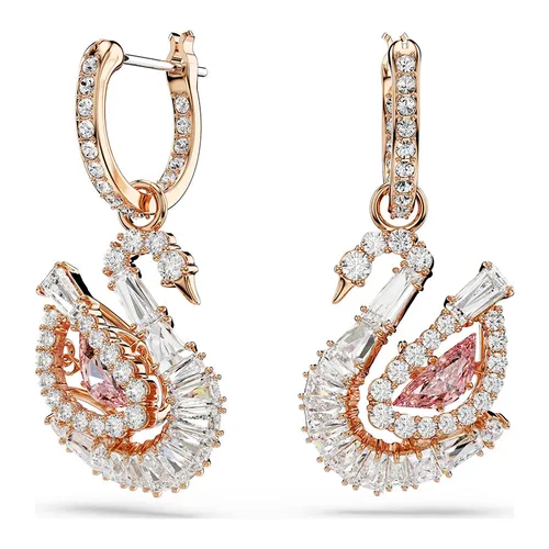 Khuyên Tai Nữ Swarovski Swan Drop Earrings Pavé Swan Pink 18K Rose Gold Finish Màu Vàng Hồng