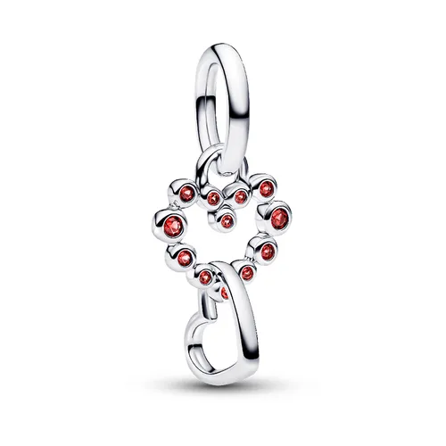 Hạt Vòng Charm Pandora Connected Hearts & Red Stones Dangle 794435C01 Màu Bạc/Đỏ