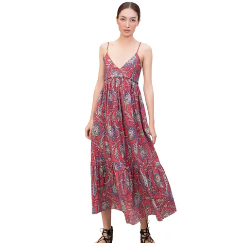 Váy Nữ F2 Fashion & Freedom Linen Tender Drit D837-DO TC-S-0525 Màu Đỏ Hoạ Tiết Size S