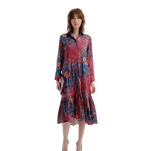 Váy Sơ Mi Nữ F2 Fashion & Freedom Red Silk Dress With Summer Scent Pattern D558-D-S-1021 Màu Đỏ Size S