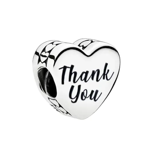 Hạt Vòng Charm Pandora Thank You Heart Bead Charm Màu Bạc