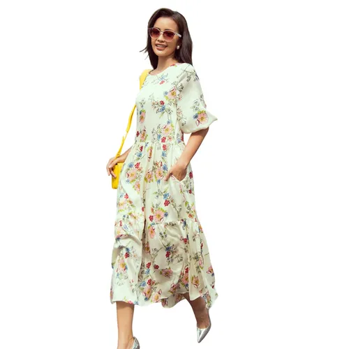 Váy Maxi Nữ F2 Fashion & Freedom City Girls D566-KH-S-1221 Màu Kem Họa Tiết Size S