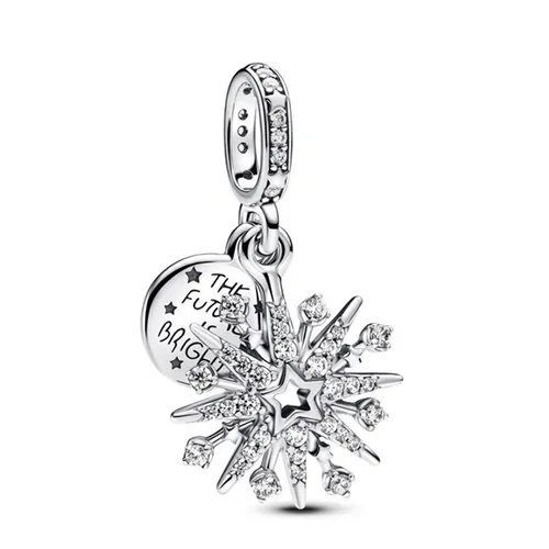 Hạt Vòng Charm Pandora Sparkling Firework Double Dangle 793512C01 Màu Bạc