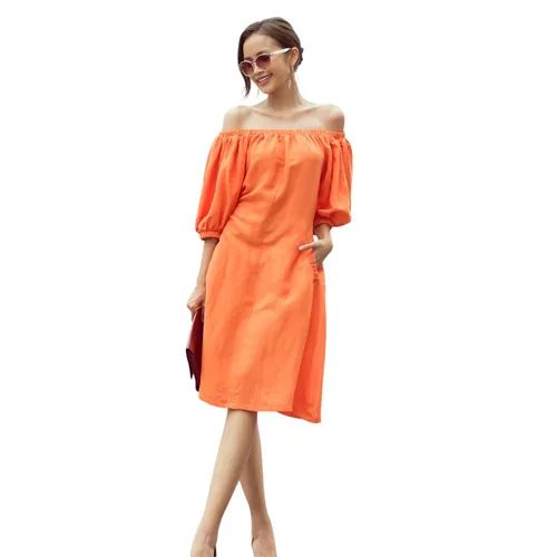 Váy Suông Trễ Vai F2 Fashion & Freedom Linen City Girls D574-C-S-1221 Màu Cam&nbsp;Size S