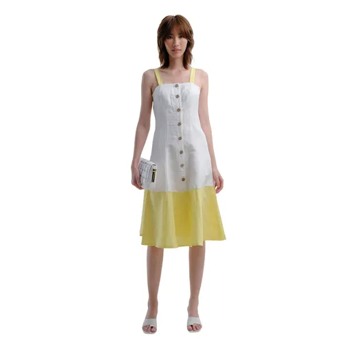 Váy Hai Dây Linen Nữ F2 Fashion & Freedom D440-TV-S-1221 Màu Trắng/Vàng Size S