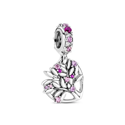 Hạt Vòng Charm Nữ Pandora Pink Heart Family Tree Dangle Sterling Silver 799153C01 Màu Bạc Hồng