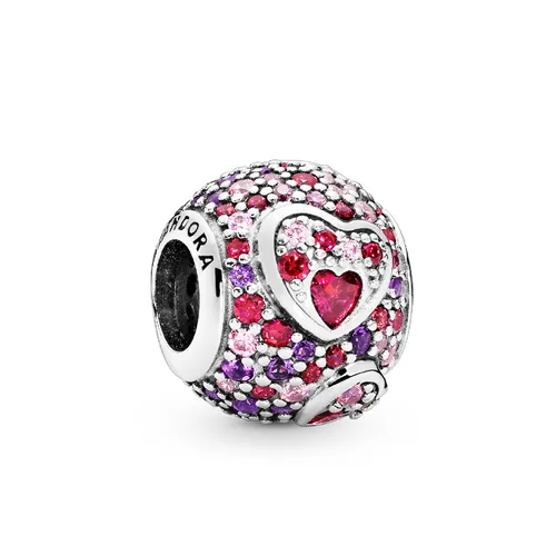 Hạt Vòng Charm Pandora Heart Silver With Red And Pink Cubic Zirconia And Royal Purple Crystal 797826CZRMX Phối Màu
