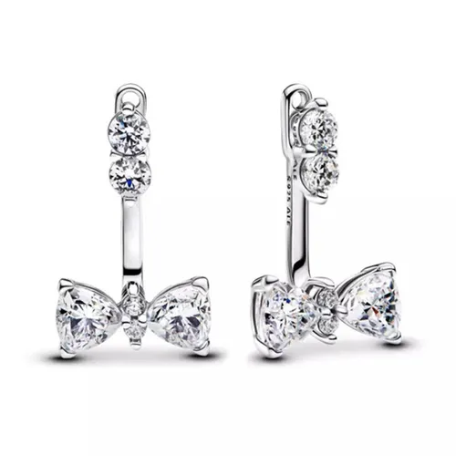 Khuyên Tai Nữ Pandora Sparkling Bow Drop Earrings 293543C01 Màu Bạc Trắng
