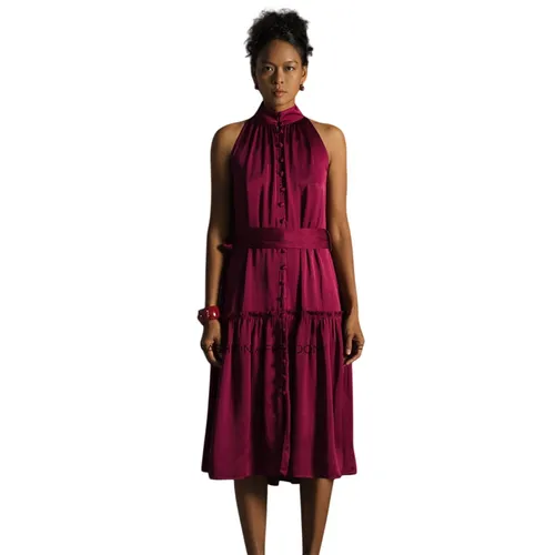 Váy Midi Cổ Yếm F2 Fashion & Freedom Summer Get Away D416-HT-S-0722 Màu Hồng Tím Size S