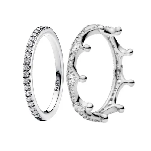 Nhẫn Đôi Pandora Silver Couple Rings With Crown And Gemstones 192999C01/197087CZ Màu Bạc Size 50