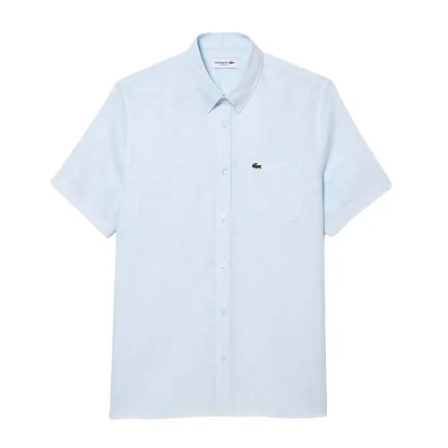 Áo Sơ Mi Cộc Tay Nam Lacoste Regular Fit Short Sleeved Linen Shirt CH5699 T01 Màu Xanh Pastel Size 38