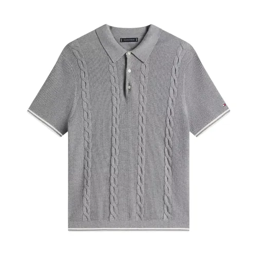 Áo Polo Nam Tommy Hilfiger Short-Sleeve Cable Knit Sweater Polo Màu Xám Size XS