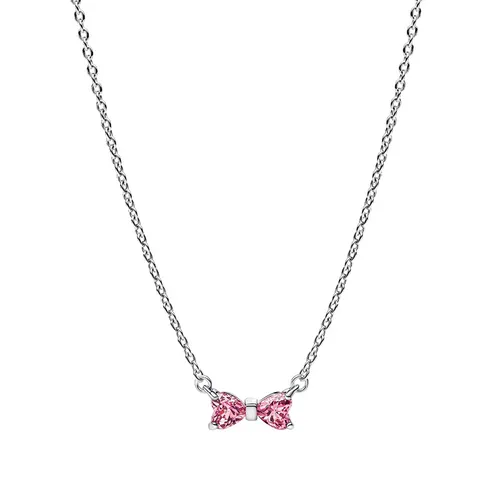 Dây Chuyền Pandora Bow Pendant Necklace Sterling Silver 394235C01 Màu Hồng Bạc