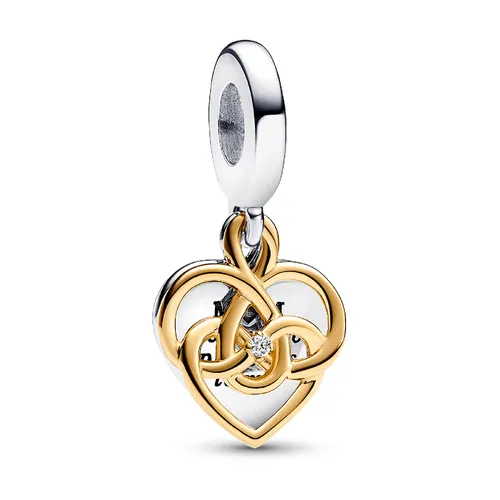 Hạt Vòng Charm Pandora Lab-grown Diamond Engravable Mom Double Dangle 763237C01 Màu Vàng/Bạc