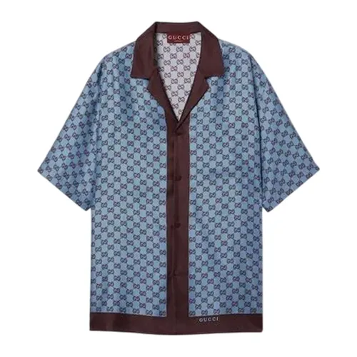 Áo Sơ Mi Nam Gucci GG Silk Twill Shirt 794907 ZASG3 6006 Màu Xanh Size 46