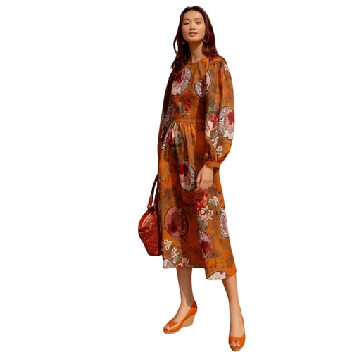 Váy Nữ F2 Fashion & Freedom Linen Autumn Charm D645-VN-S-0822 Màu Vàng Nâu Size S