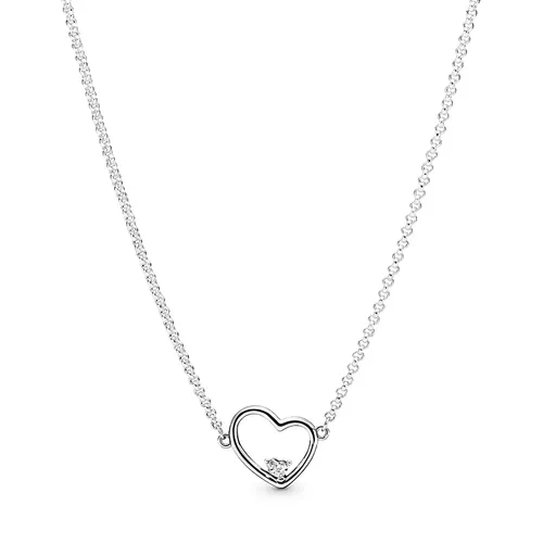 Dây Chuyền Nữ Pandora Asymmetrical Heart Silver Collier With Clear Cubic Zirconia 397797CZ-45 Màu Bạc