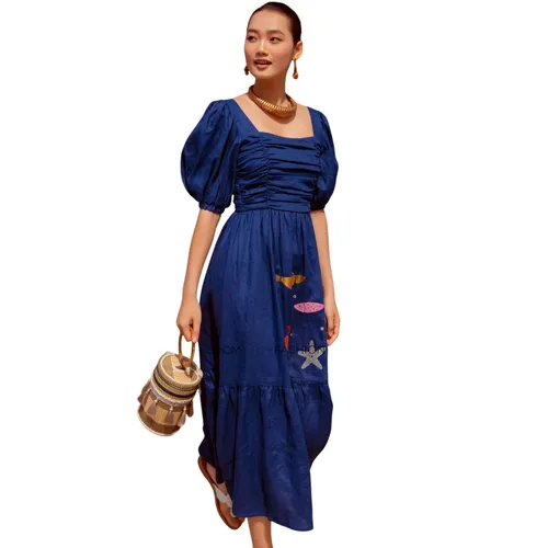Váy Nữ F2 Fashion & Freedom Linen Autumn Charm D635-X-S-0822 Màu Xanh Size S