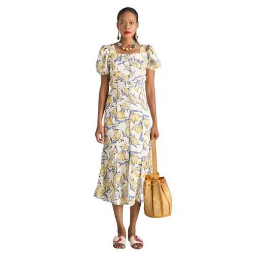 Váy Linen Nữ F2 Fashion & Freedom Bright And Shine D627-TV-S-0622 Màu Trắng/Vàng Size S